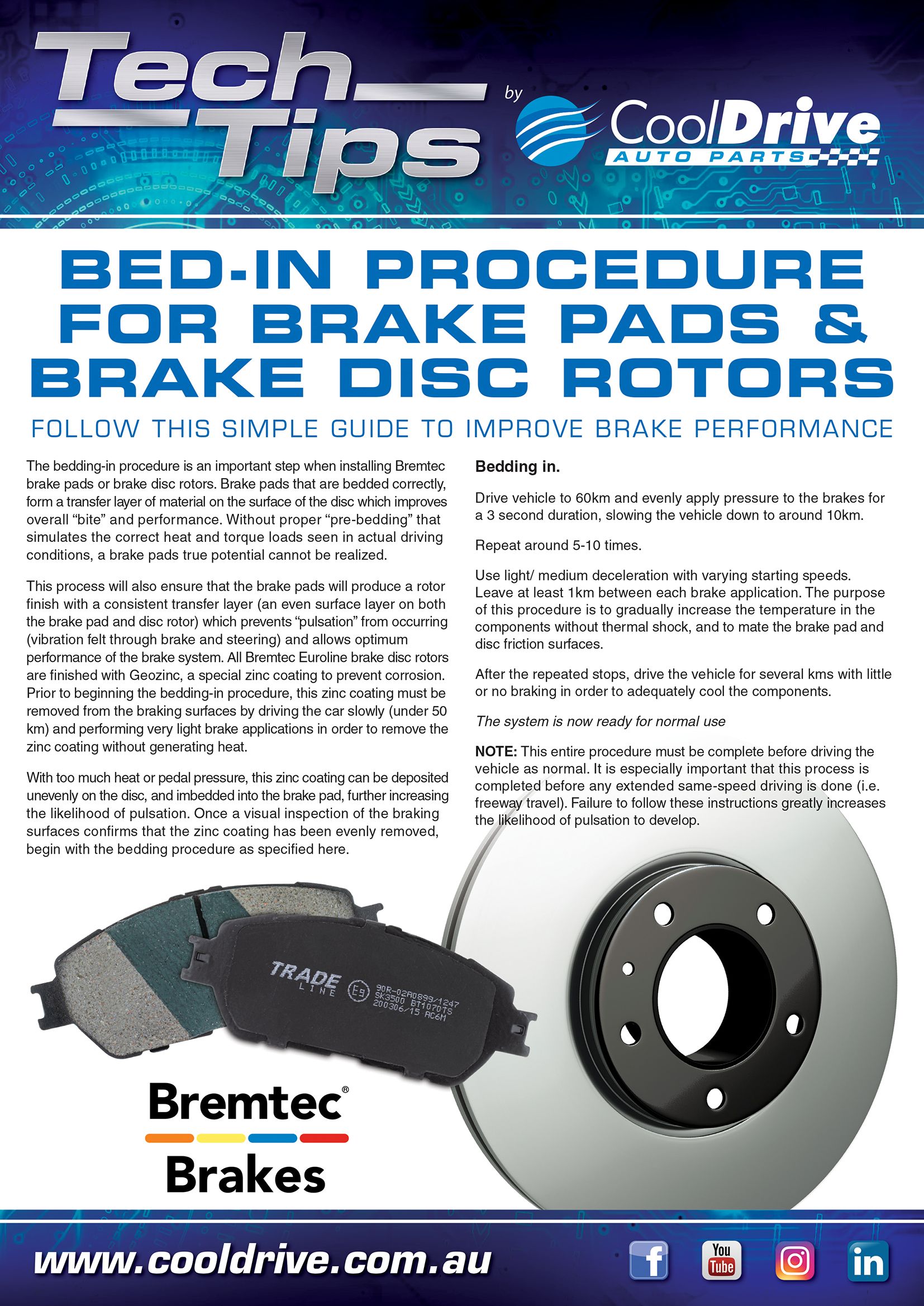 CoolDrive Auto Parts BedIn Procedure for Brake Pads & Brake Disc Rotors